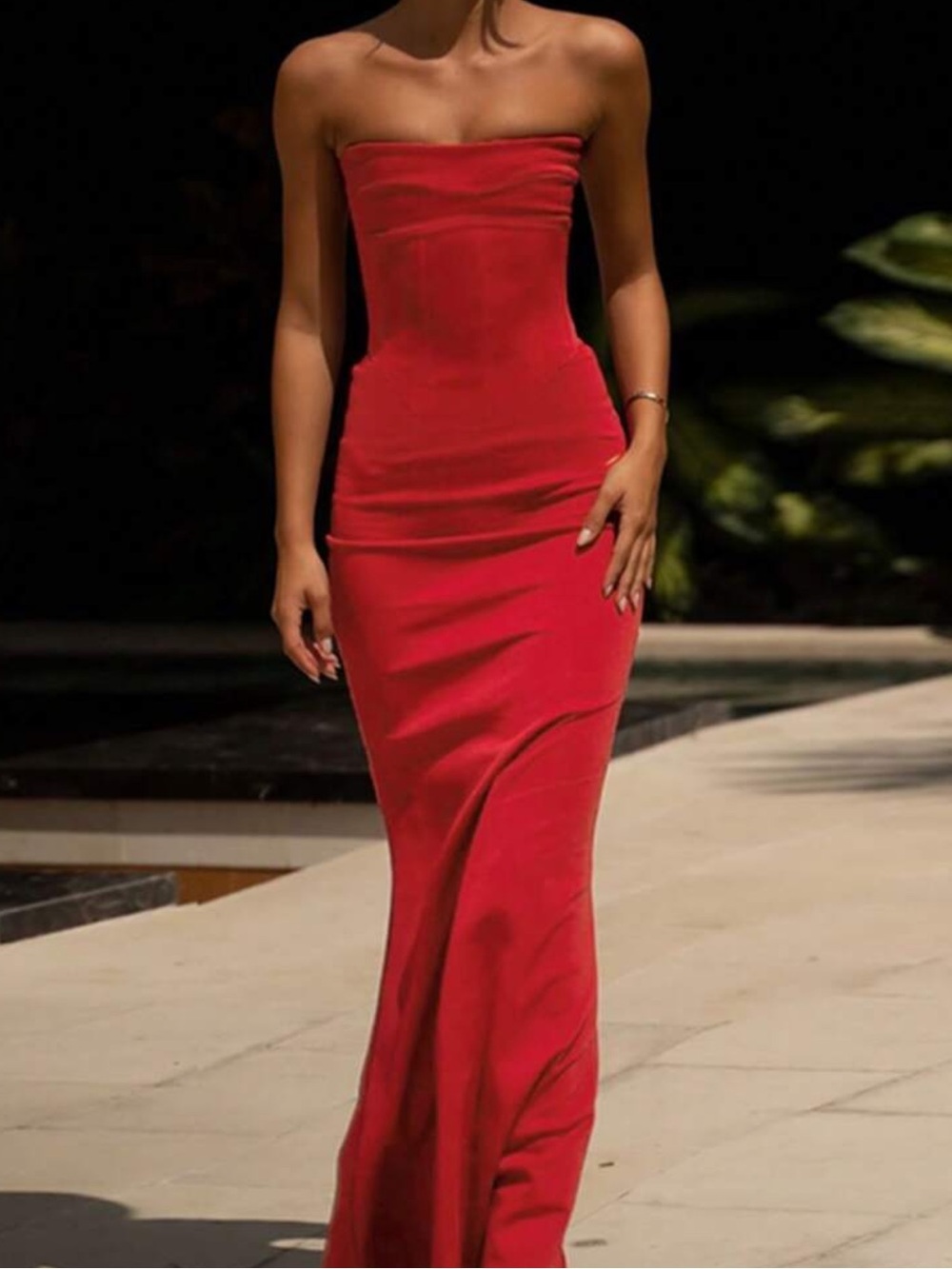 SHEIN Red Strapless Maxi Mermaid Dress